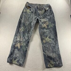 Vintage Diamond Cut Jeans Mens 34X30 Gray Denim Mossy Oak Camo Hunting Mid Rise